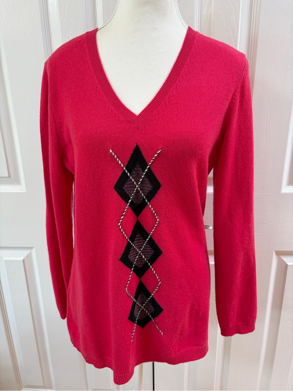 Charter Club Magenta V-Neck Cashmere Argyle Sweater Size M